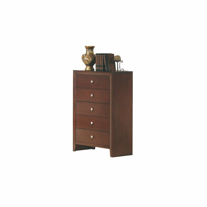 5 Drawer Transitional Chest with Metal Knobs and Floor Protectors, Brown