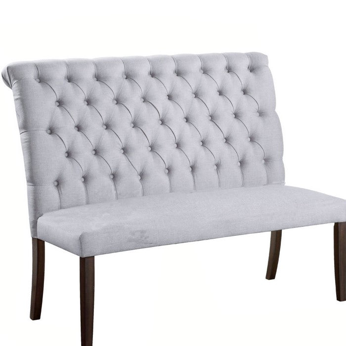 Fabric Rolled Design High Back Bench with Button Tufted Details, Gray