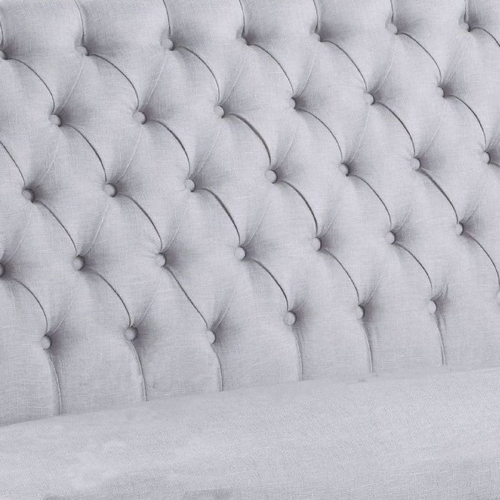 Fabric Rolled Design High Back Bench with Button Tufted Details, Gray