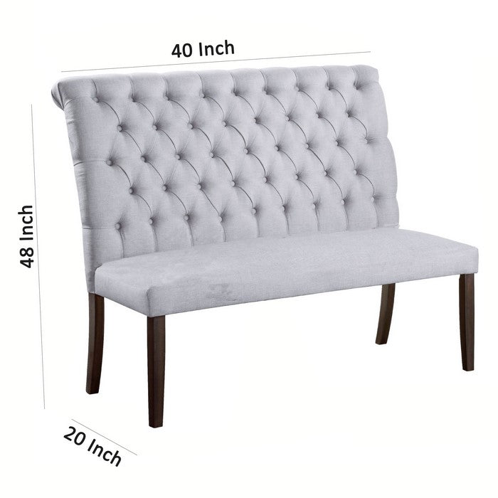 Fabric Rolled Design High Back Bench with Button Tufted Details, Gray