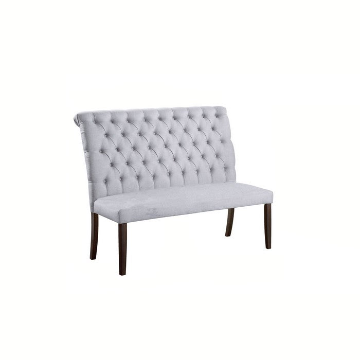 Fabric Rolled Design High Back Bench with Button Tufted Details, Gray