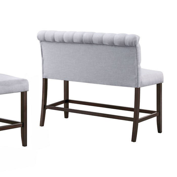 Fabric Rolled High Back Counter Height Bench with Tufted Details, Gray - BM215348