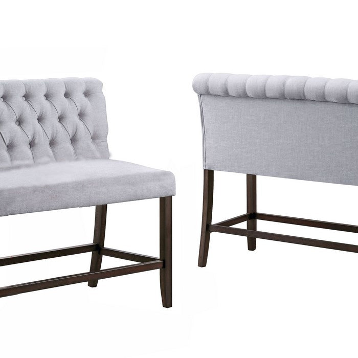 Fabric Rolled High Back Counter Height Bench with Tufted Details, Gray - BM215348