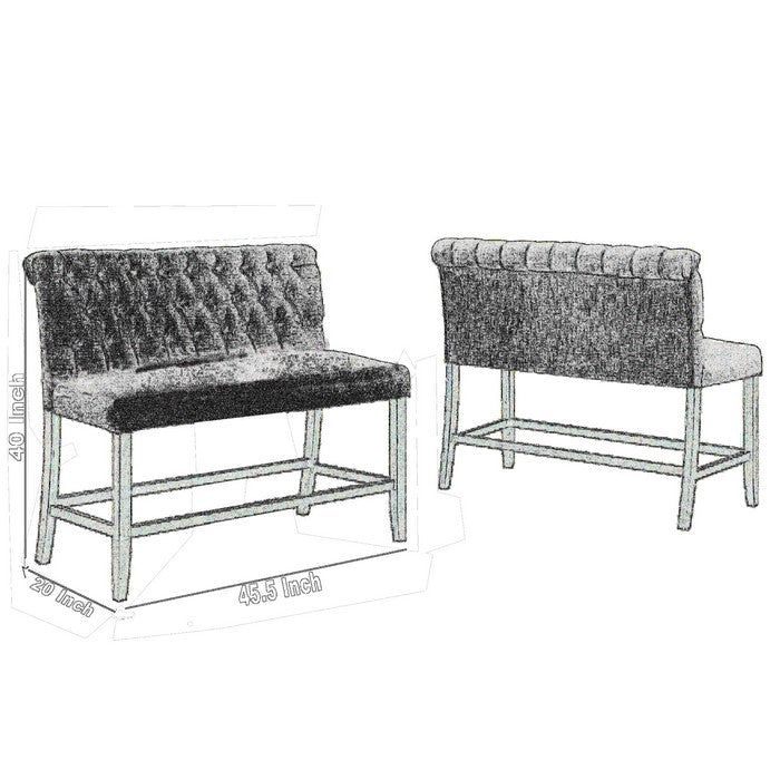 Fabric Rolled High Back Counter Height Bench with Tufted Details, Gray - BM215348