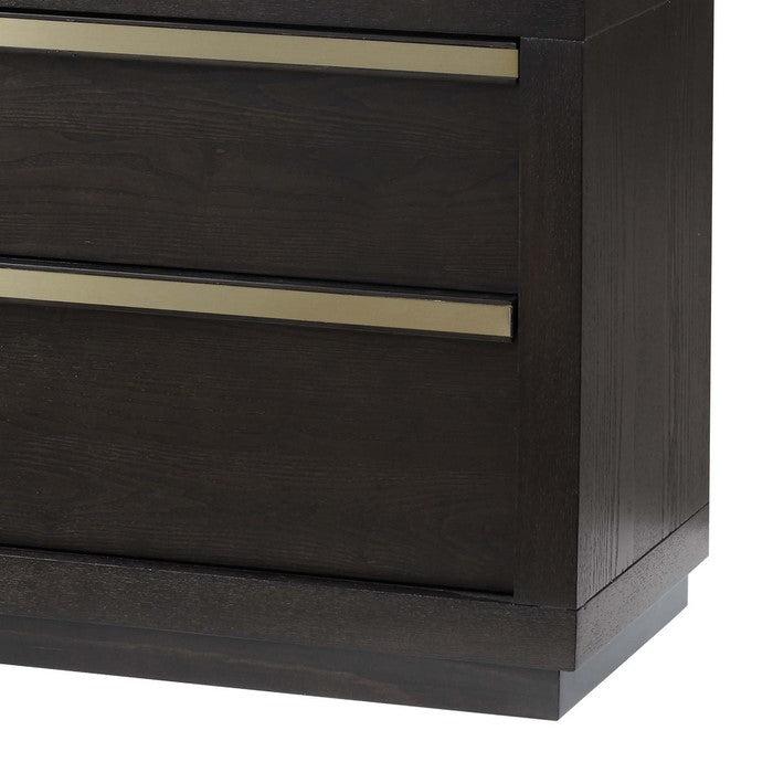 2 Drawer Wooden Nightstand with Metal Accents and Plinth Base, Gray - BM215349