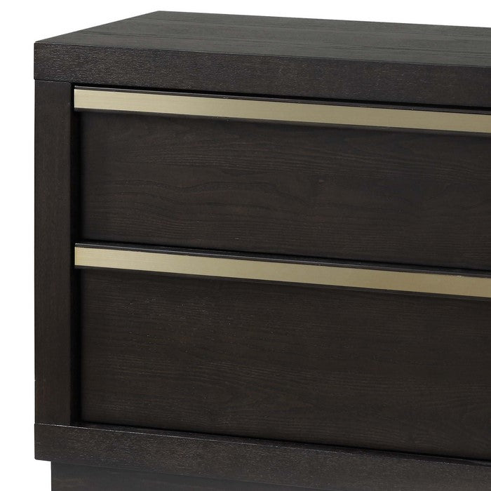 2 Drawer Wooden Nightstand with Metal Accents and Plinth Base, Gray - BM215349