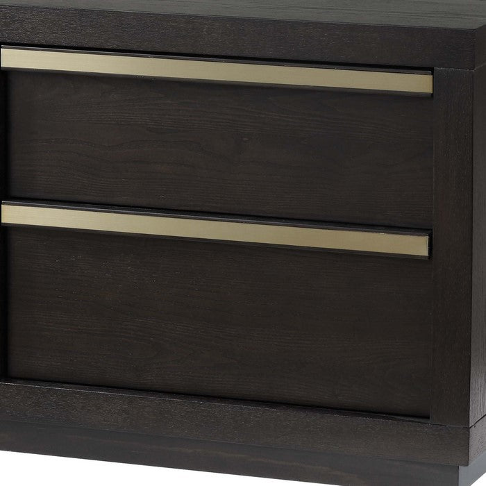 2 Drawer Wooden Nightstand with Metal Accents and Plinth Base, Gray - BM215349