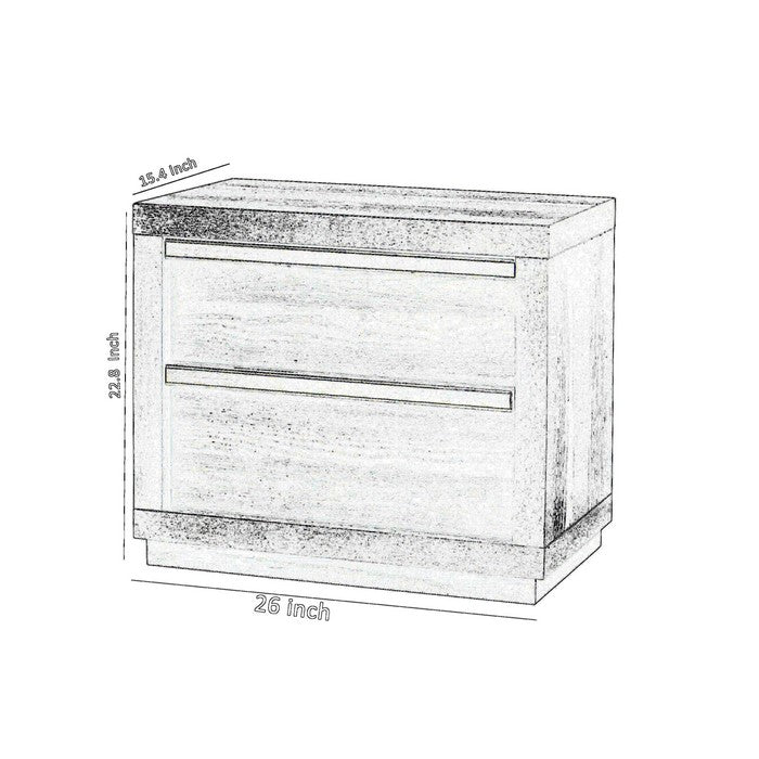 2 Drawer Wooden Nightstand with Metal Accents and Plinth Base, Gray - BM215349