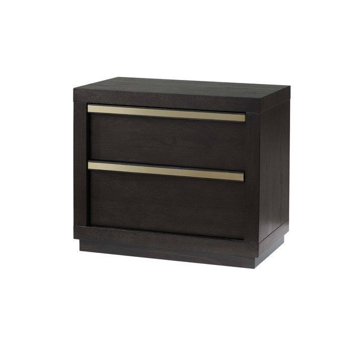 2 Drawer Wooden Nightstand with Metal Accents and Plinth Base, Gray - BM215349