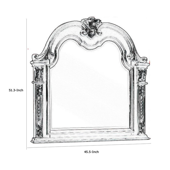 Traditional Wooden Crown Top Mirror with Intricate Carving, Brown
