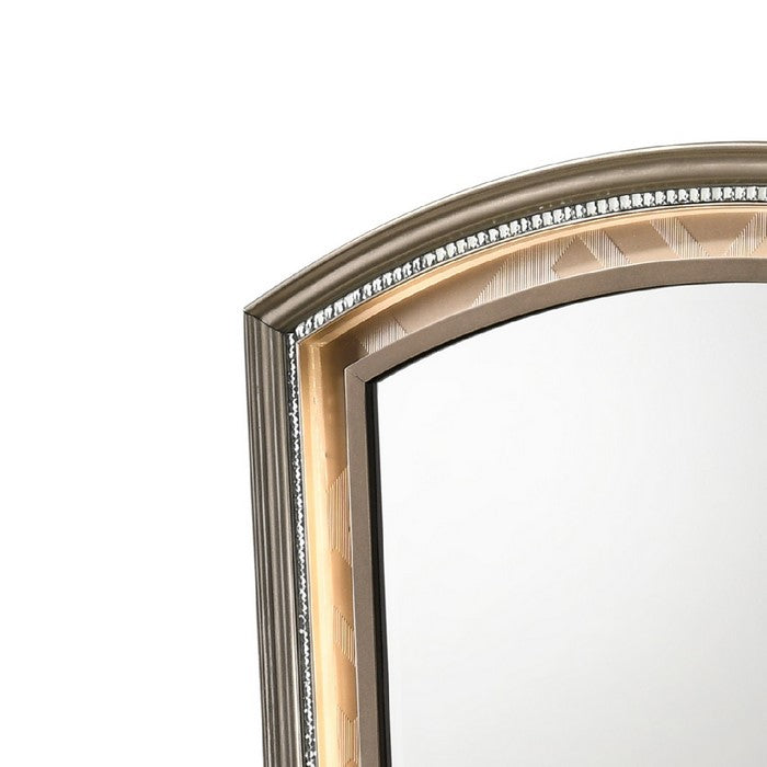 Transitional Wooden Arch Top Mirror with Molded Details, Champagne Gold - BM215352
