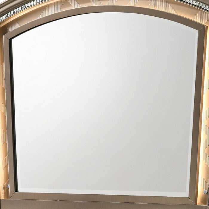 Transitional Wooden Arch Top Mirror with Molded Details, Champagne Gold - BM215352