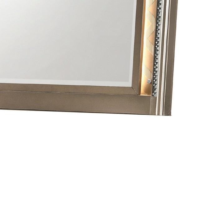 Transitional Wooden Arch Top Mirror with Molded Details, Champagne Gold - BM215352