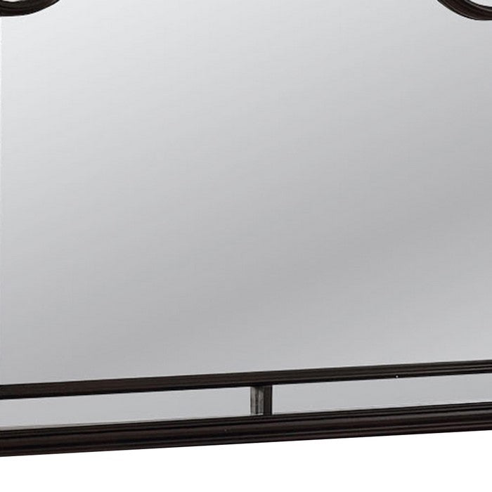 Crown Top Scalloped Wooden Frame Mirror with Molded Details, Brown - BM215353