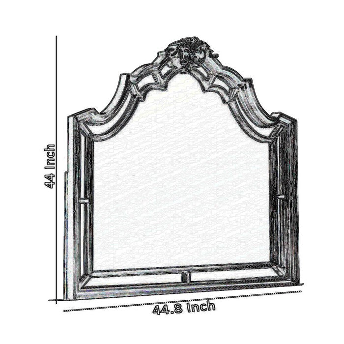 Crown Top Scalloped Wooden Frame Mirror with Molded Details, Brown - BM215353