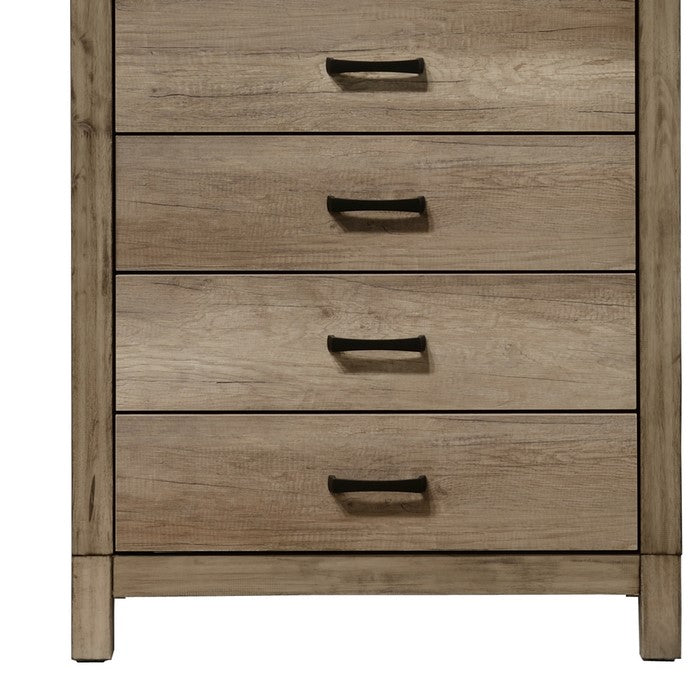 5 Drawer Rustic Style Chest with Bar Pulls and Block Feet, Weathered Gray - BM215354