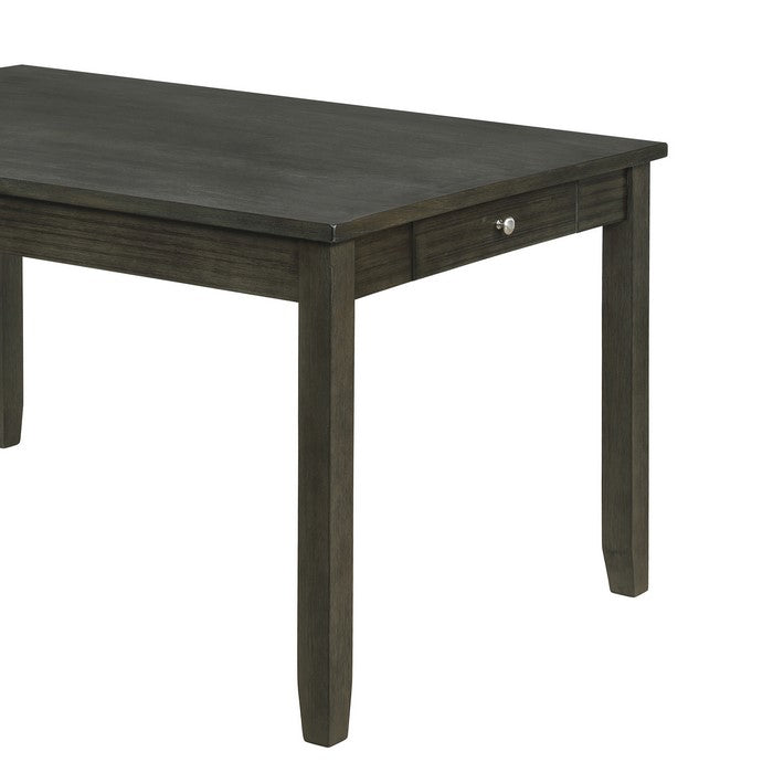 Wooden Dining Table with Side Drawer and Chamfered Feet, Gray