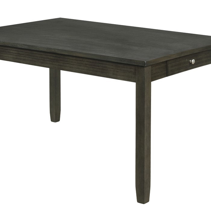 Wooden Dining Table with Side Drawer and Chamfered Feet, Gray