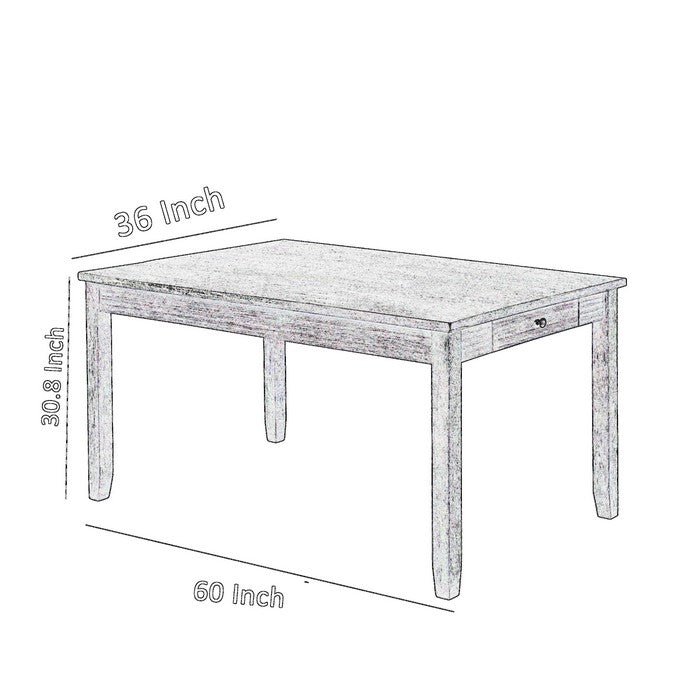 Wooden Dining Table with Side Drawer and Chamfered Feet, Gray