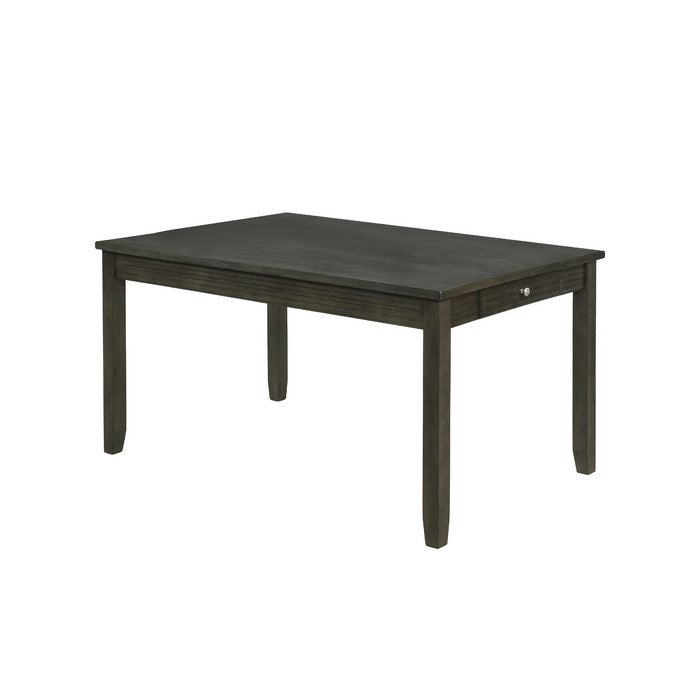 Wooden Dining Table with Side Drawer and Chamfered Feet, Gray