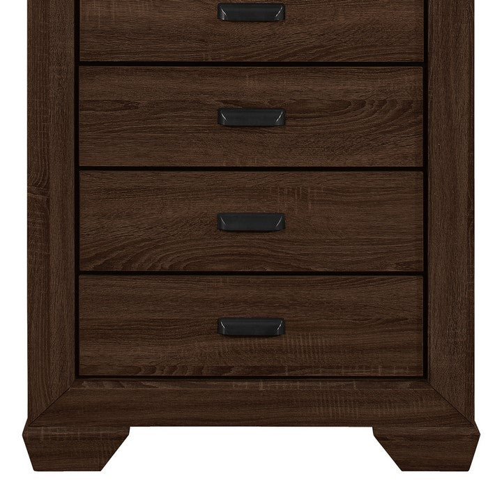5 Drawer Transitional Style Chest with Cup Pulls and Bracket Feet, Brown - BM215357