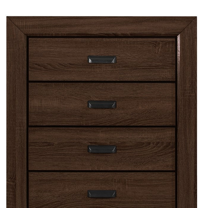 5 Drawer Transitional Style Chest with Cup Pulls and Bracket Feet, Brown - BM215357