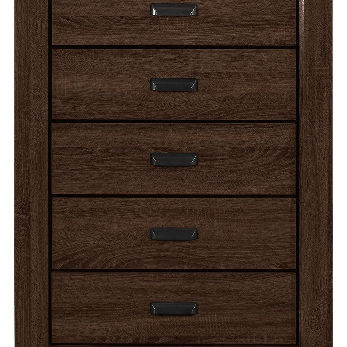 5 Drawer Transitional Style Chest with Cup Pulls and Bracket Feet, Brown - BM215357