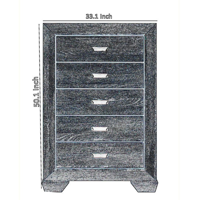 5 Drawer Transitional Style Chest with Cup Pulls and Bracket Feet, Brown - BM215357