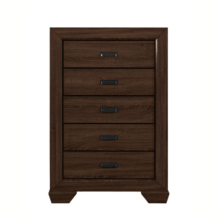 5 Drawer Transitional Style Chest with Cup Pulls and Bracket Feet, Brown - BM215357