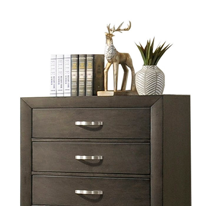 5 Drawer Chest with Curved Metal Handles and Side Panel Support, Brown
