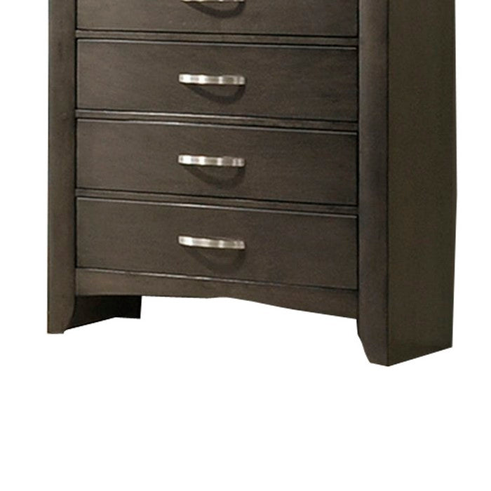5 Drawer Chest with Curved Metal Handles and Side Panel Support, Brown
