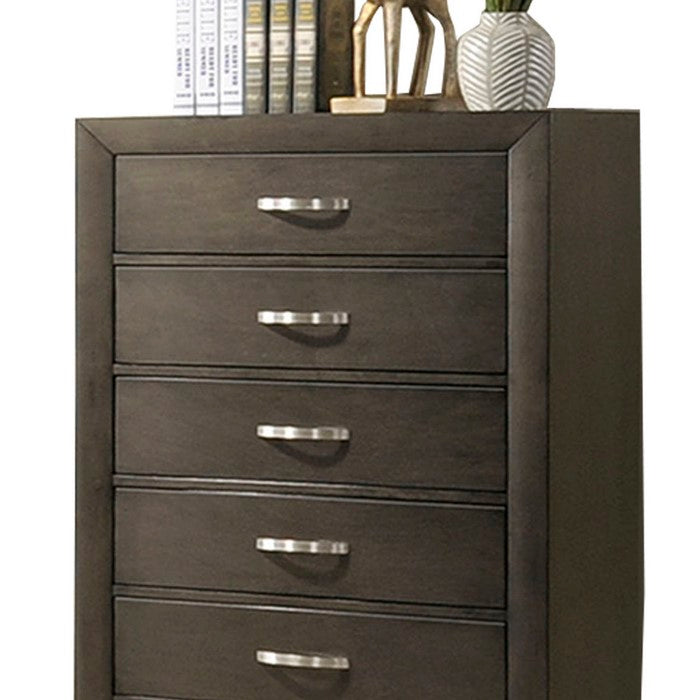 5 Drawer Chest with Curved Metal Handles and Side Panel Support, Brown