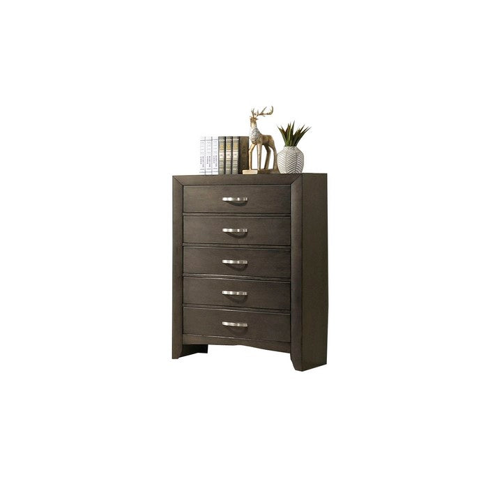 5 Drawer Chest with Curved Metal Handles and Side Panel Support, Brown