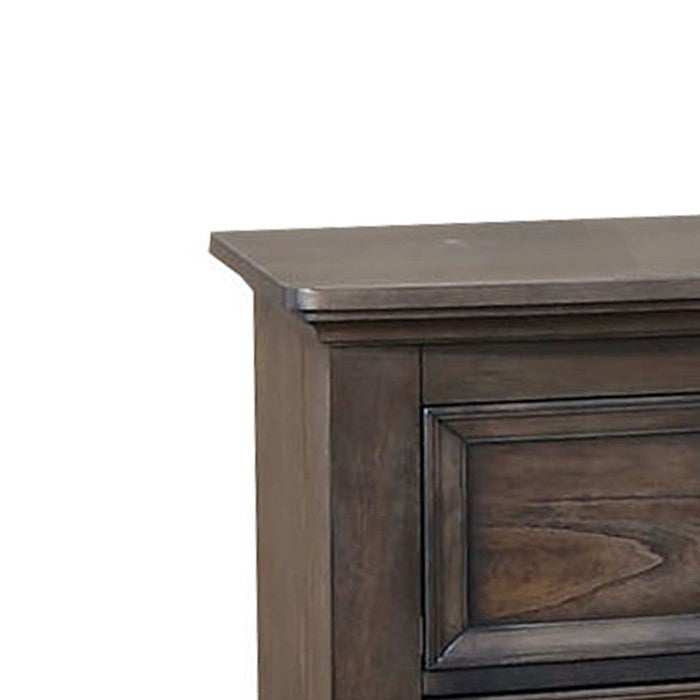 2 Drawer Nightstand with Woodgrain Details and Turned Feet, Brown
