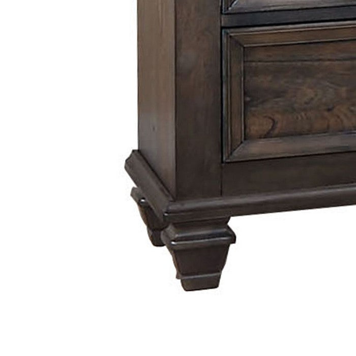2 Drawer Nightstand with Woodgrain Details and Turned Feet, Brown