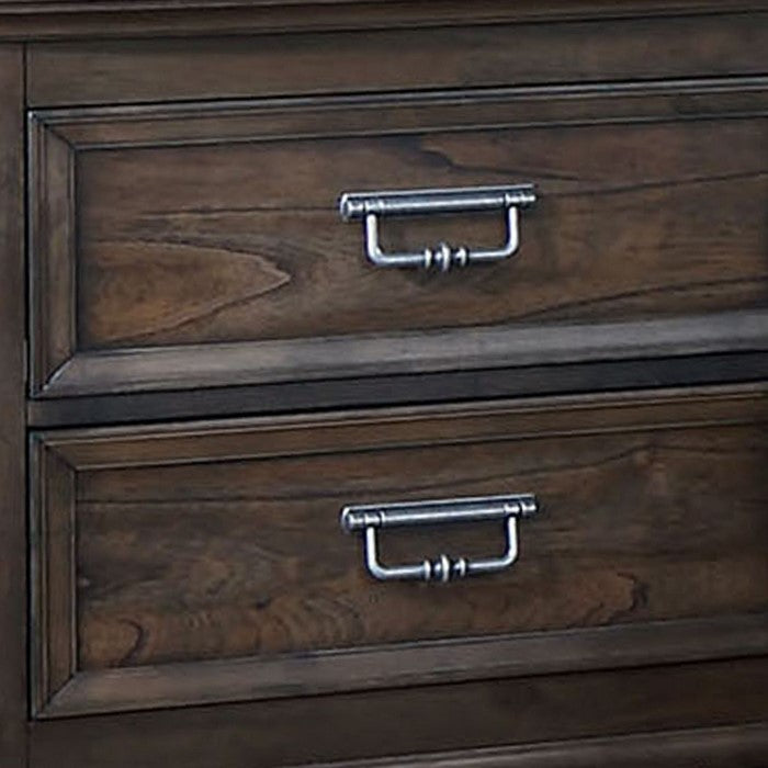 2 Drawer Nightstand with Woodgrain Details and Turned Feet, Brown