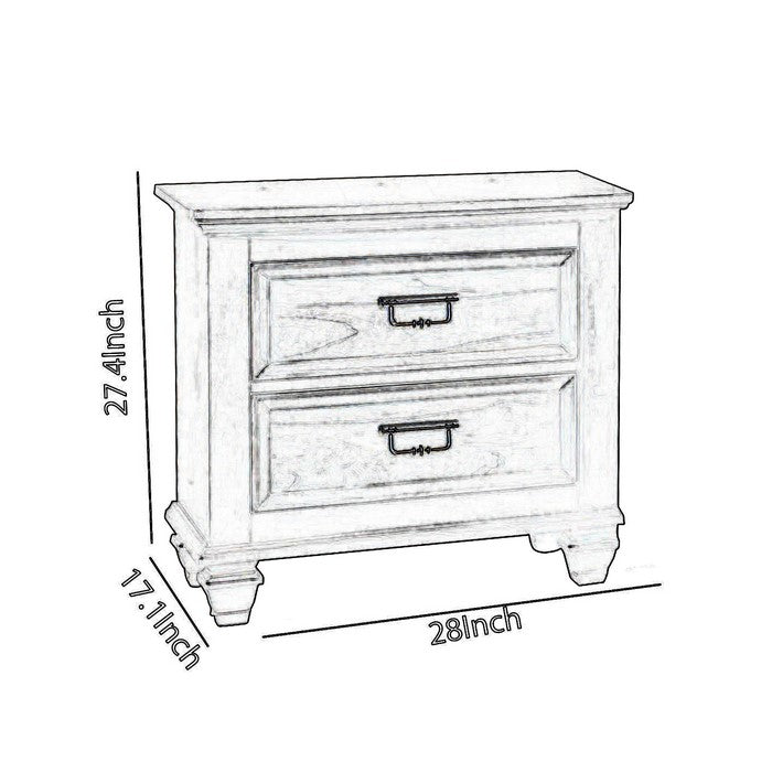 2 Drawer Nightstand with Woodgrain Details and Turned Feet, Brown