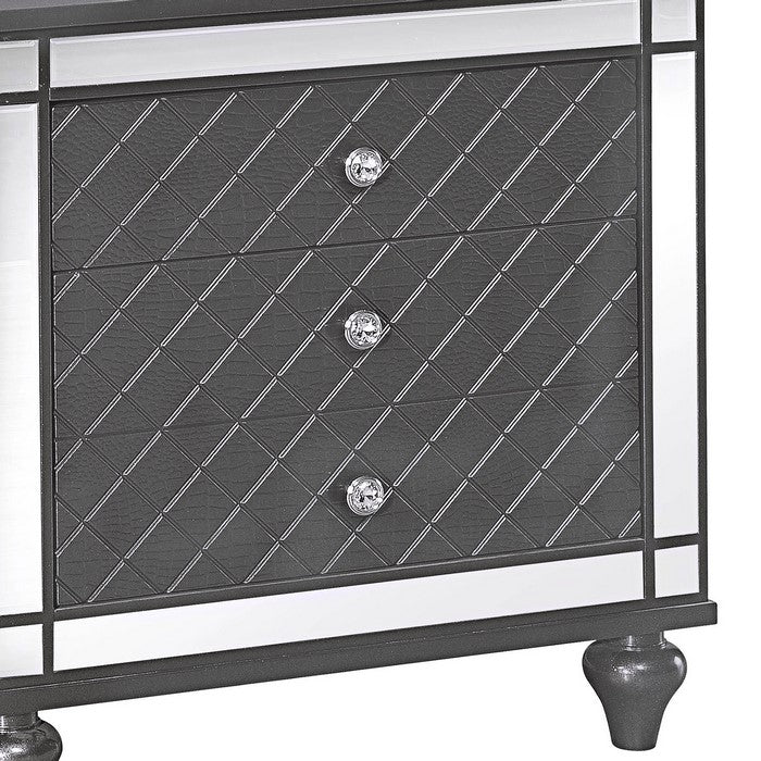 3 Drawer Wooden Nightstand with Diamond Pattern and Mirror Inlay, Gray - BM215361