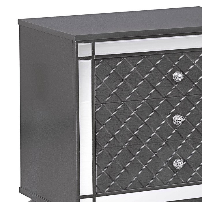 3 Drawer Wooden Nightstand with Diamond Pattern and Mirror Inlay, Gray - BM215361