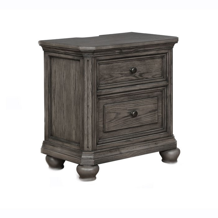2 Drawer Transitional Nightstand with USB Plugins and Power Outlets , Gray - BM215362