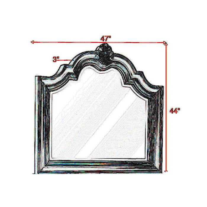 Scalloped Design Wooden Frame Mirror with Crown Top, Cherry Brown