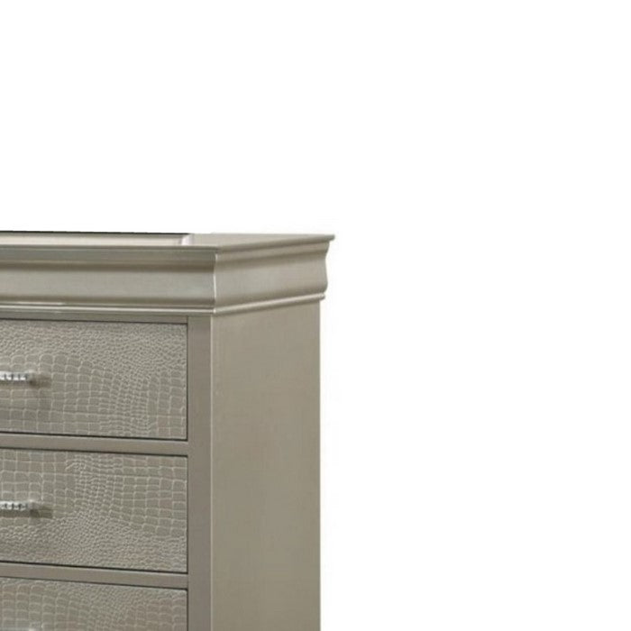 6 Drawer Contemporary Dresser with Textured Front and Bracket Feet, Silver - BM215364