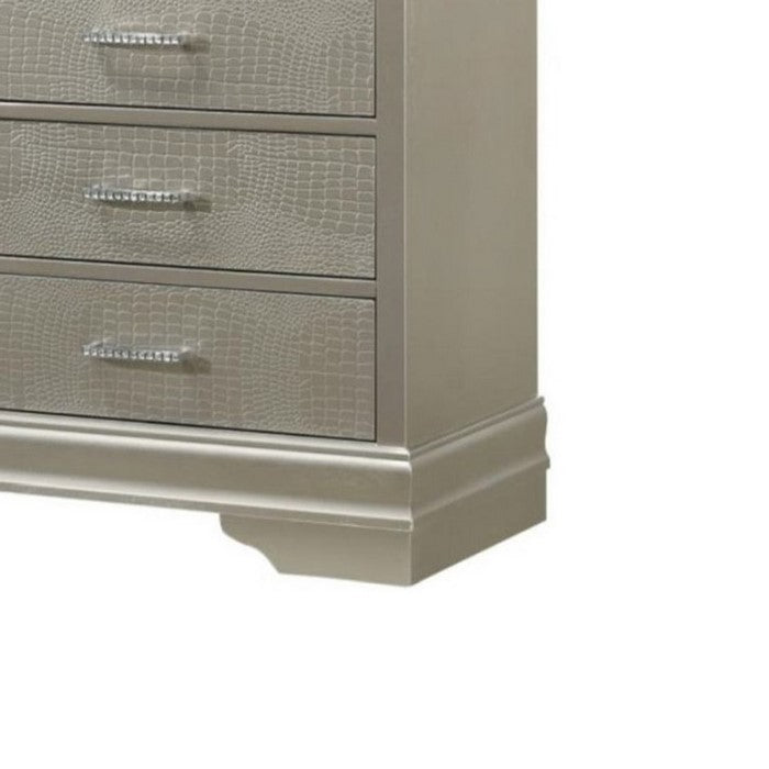 6 Drawer Contemporary Dresser with Textured Front and Bracket Feet, Silver - BM215364