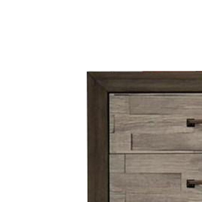 5 Drawer Wooden Chest with Bar Handles and Bracket Feet, Brown and Beige