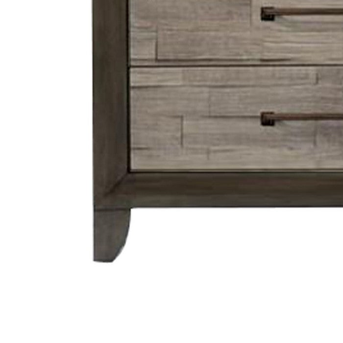 5 Drawer Wooden Chest with Bar Handles and Bracket Feet, Brown and Beige
