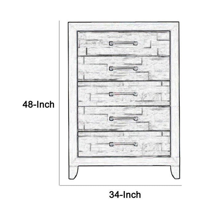 5 Drawer Wooden Chest with Bar Handles and Bracket Feet, Brown and Beige