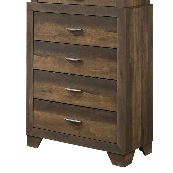 5 Drawer Transitional Chest with Dual Tone Finish and Bracket Feet, Brown - BM215366
