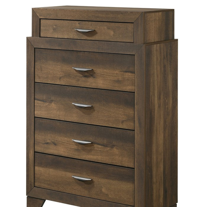 5 Drawer Transitional Chest with Dual Tone Finish and Bracket Feet, Brown - BM215366