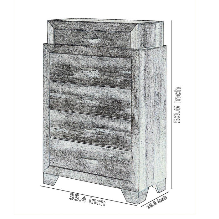 5 Drawer Transitional Chest with Dual Tone Finish and Bracket Feet, Brown - BM215366