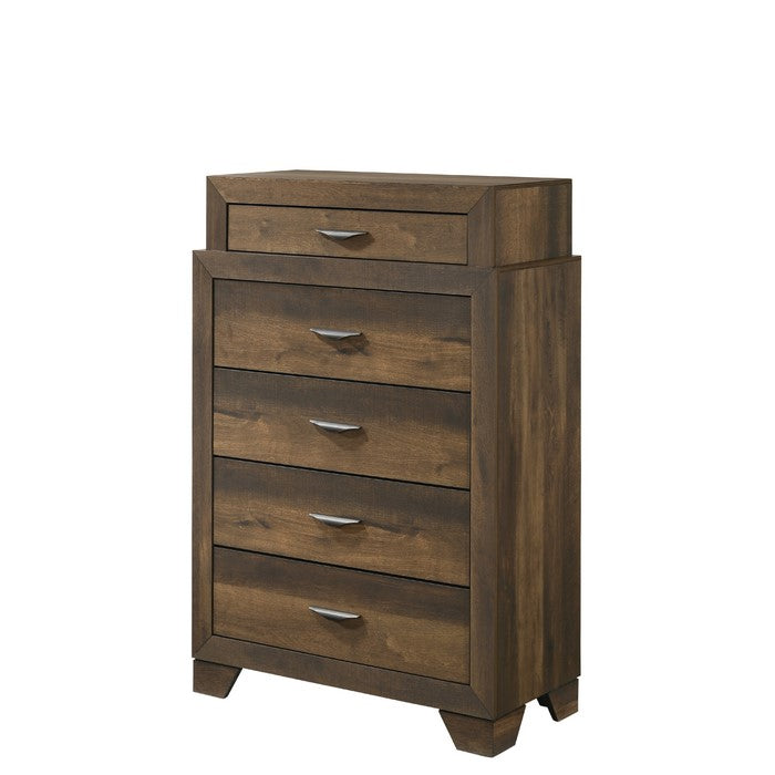5 Drawer Transitional Chest with Dual Tone Finish and Bracket Feet, Brown - BM215366